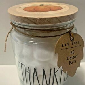 RAE DUNN THANKFUL Glass Cannister Wood W/ Cotton Balls BNWT SO Retired Magenta